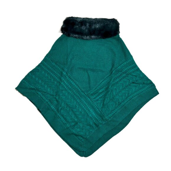 NEW | Talbots Faux Fur Cable Knit Poncho Green | Size S | NWT - Picture 6 of 9